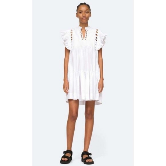 Sea New York Phoebe Cotton Flutter Sleeve Pintuck Tunic Dress Size Medium - Picture 1 of 8